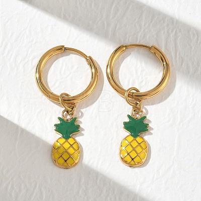 Fruit 304 Stainless Steel Enamel Hoop Dangle Earrings EJEW-T059-01B-1