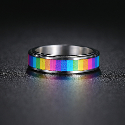 Rainbow Color Pride Flag Enamel Rectangle Rotating Ring RABO-PW0001-038G-1