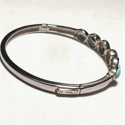 Oval Synthetic Turquoise Beaded Hinged Bangles BJEW-C146-03-1