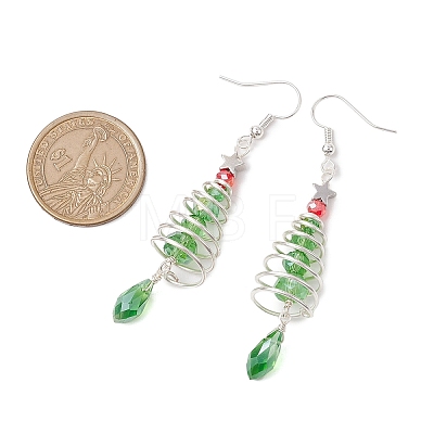 Christmas Tree with Star Brass Wired Glass Dangle Earrings EJEW-JE06126-1