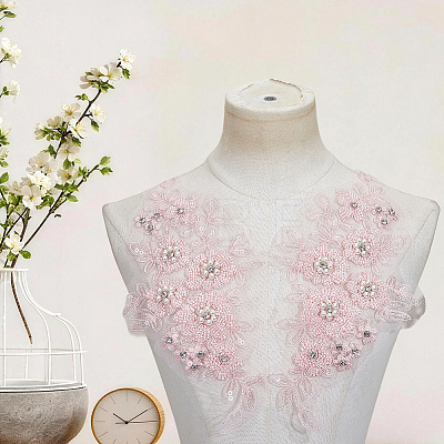 1Pair Flower Shape Polyester & Sequin Embroidery Cloth Iron On Patches DIY-CY0003-82B-1