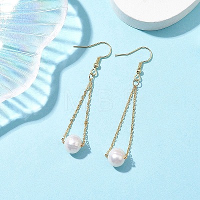 Natural Cultured Freshwater Pearl Beads with Brass Dangle Earrings X-EJEW-JE05757-1