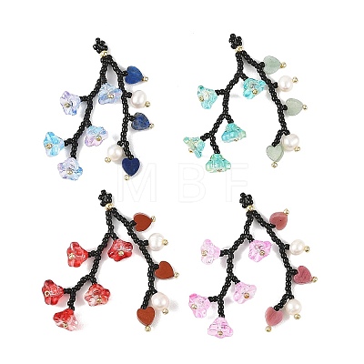 Glass Seed Beaded & Natural Gemstone Big Pendants PALLOY-MZ01388-1