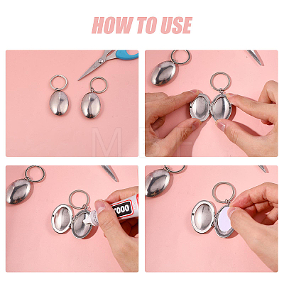 6Pcs 316 Stainless Steel Locket Pendant Keychain KEYC-PH01648-1