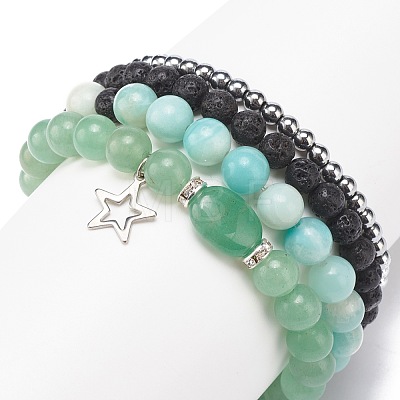 4Pcs 4 Style Natural Green Aventurine & Lava Rock & Synthetic Hematite Stretch Bracelets Set BJEW-JB08481-1