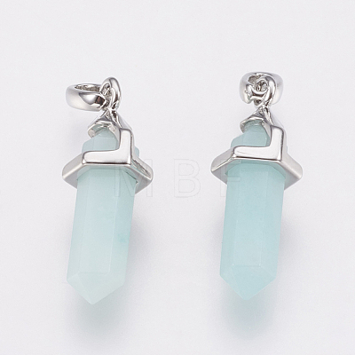 Brass Natural Amazonite Double Terminated Pointed Pendants KK-G343-11L-02P-1