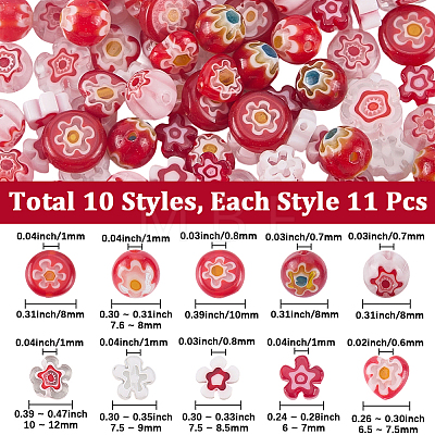 110Pcs 11 Styles Handmade Millefiori Lampwork Beads LAMP-PA0001-79-1