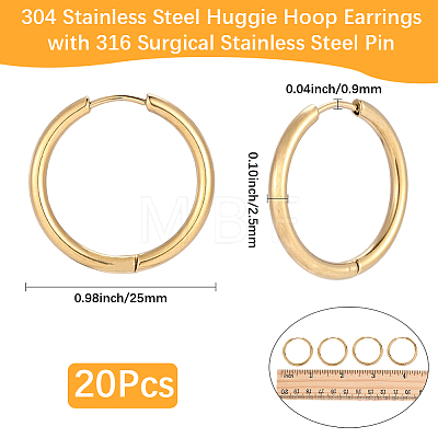 10 Pairs 304 Stainless Steel Huggie Hoop Earrings EJEW-BBC0002-33-1