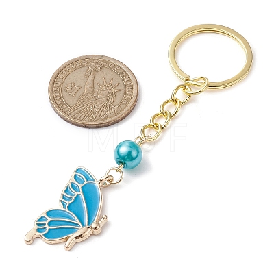 5 Pairs 5 Colors Butterfly Alloy Enamel Keychains KEYC-JKC00712-1