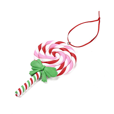 Christmas Lollipop Handmade Polymer Clay Pendant Decorations HJEW-P017-02F-1