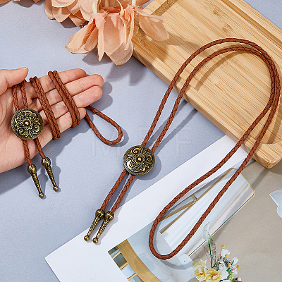 2Pcs Zinc Alloy Flower Bolo Tie Necklaces NJEW-DC0001-27-1