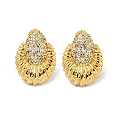 Teardrop Brass Pave Clear Cubic Zirconia Stud Earrings EJEW-N054-40G-1