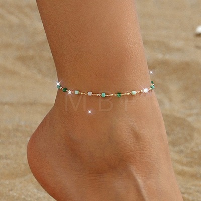 Cube Glass & Alloy Handmad Link Chain Anklets WG57D89-09-1