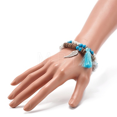 Tassel & Wing Alloy Charm Bracelets Set for Girl Women BJEW-JB06894-1