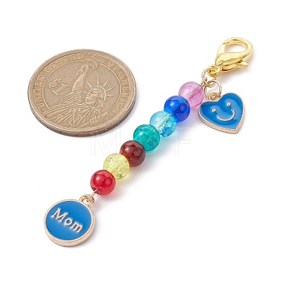 Mother's Day Flat Round with Word Mom & Heart Alloy Enamel Pendant Decorations HJEW-JM01510-05-1
