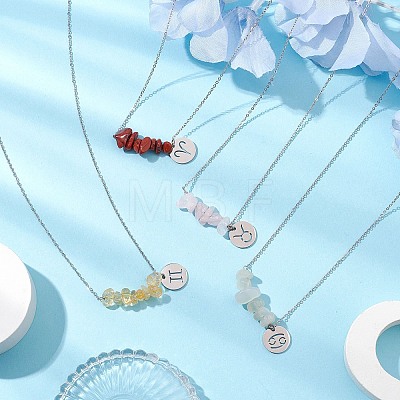 12Pcs 12 Styles Natural Gemstone & Constellation Pendant Necklaces NJEW-JN05084-1