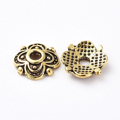 4-Petal Tibetan Style Alloy Flower Bead Caps TIBE-S222-AG-NR-1