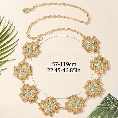 Alloy with Dyed Synthetic Turquoise Cross Link Chain Waist Chains for Women FS-WG34991-02-1