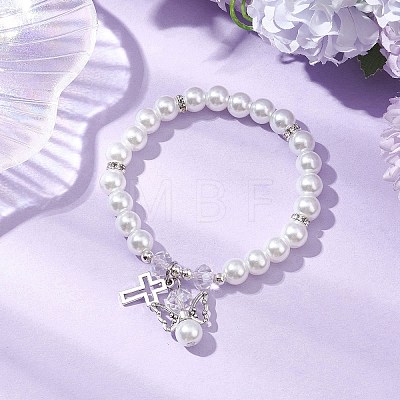 8Pcs Alloy & Pearlized Glass Pearl Beads Stretch Bracelets for Women BJEW-JB11364-01-1