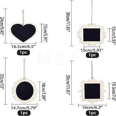  4 Pcs 4 Styles Natural Wooden Chalkboards Blackboard HJEW-NB0001-15-1