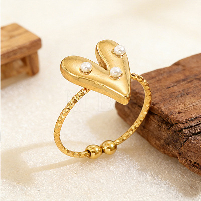 304 Stainless Steel & Plastic Pearl Cuff Open Rings SA-G002-01G-1