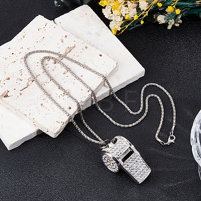 Alloy Crystal Rhinestone Whistle Pendant Necklaces NJEW-WH20001-24P-01-1