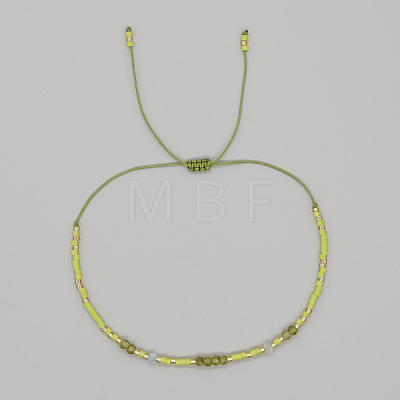 Bohemian Faceted Rondelle Natural Peridot and Glass Heishi Braided Bead Bracelets for Women FE7255-3-1