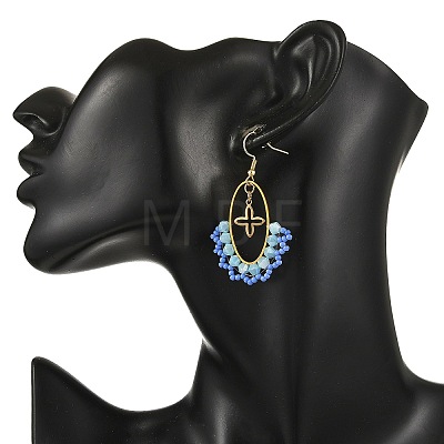Oval Brass & 304 Stainless Steel Dangle Earrings EJEW-MZ00799-01-1