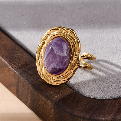 Oval Natural Amethyst Finger Rings RJEW-M063-01G-16-1