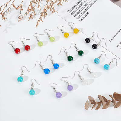 10 Pairs 10 Style Natural & Synthetic Mixed Gemstone Round Beaded Dangle Earrings EJEW-AN0002-82-1