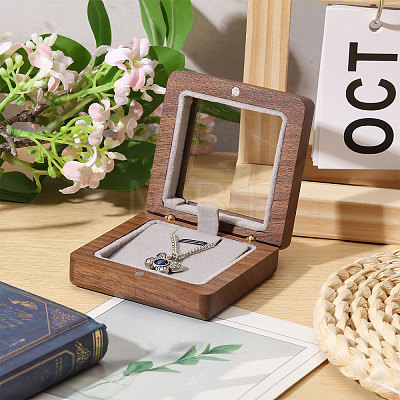 Wood Badge Storage Boxes with Visible Window and Magnetic Lid CON-WH0107-101B-1