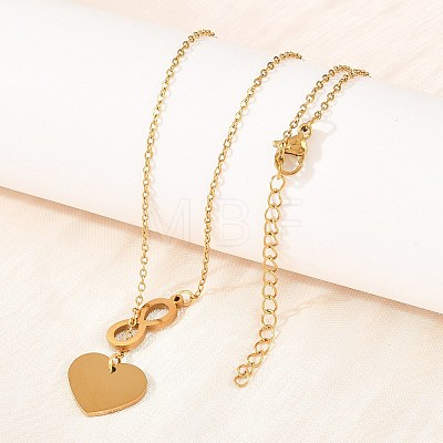 Adjustable 304 Stainless Steel Infinity Heart Pendant Lariat Necklaces NJEW-H093-04G-1