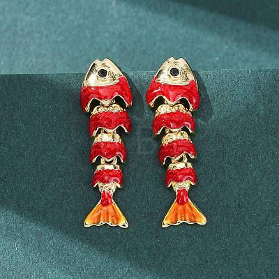 Fish Brass Micro Pave Cubic Zirconia Dangle Stud Earrings EJEW-C174-05G-04-1