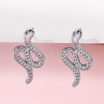 Brass Clear Cubic Zirconia Hoop Earrings EJEW-Q014-36P-1