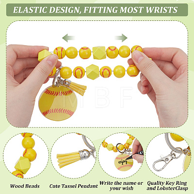 1Pc Printed Acrylic & Faux Suede Tassel Pendant & Wood Bead Keychains HJEW-SP0001-86B-1