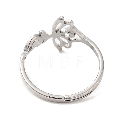 Non-Tarnish 304 Stainless Steel Hollow Lotus Adjustable Ring for Women LS-RJEW-M149-32P-1