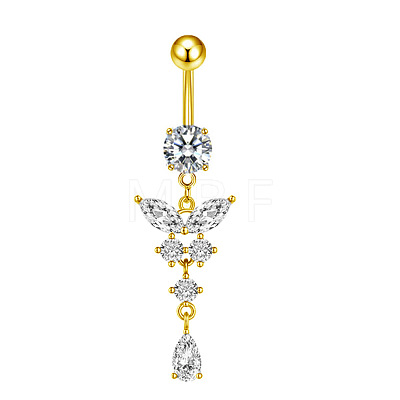 316L Surgical Stainless Steel Cubic Zirconia Butterfly Curved Barbell Dangle Belly Rings WGB11C1-09-1