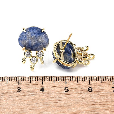 Brass Micro Pave Cubic Zirconia Stud Earring Findings with Natural Sodalite KK-Z096-05G-11-1