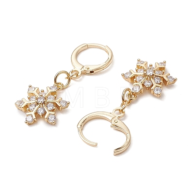 Christmas Snowflake Brass Micro Pave Clear Cubic Zirconia Hoop Earrings EJEW-JE06158-01-1