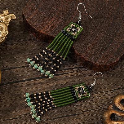 Handmade Bohemian Glass Seed Bead Beaded Chandelier Earrings DO8227-1
