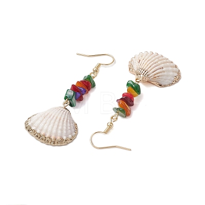 Dyed Shell & Electroplated Conch Shell Dangle Earrings EJEW-JE06061-1