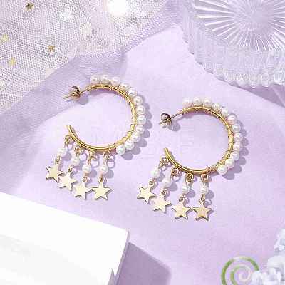 Star Shell Pearl Dangle Stud Earrings EJEW-JE06186-01-1