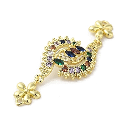 Rack Plating Brass Pave Colorful Cubic Zirconia Flower Connector Charms KK-C052-37D-G-1