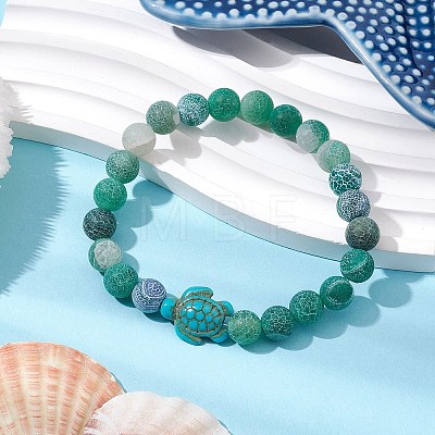 Dyed Natural Weathered Agate Round Beaded Stretch Bracelets BJEW-JB11074-03-1