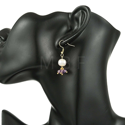Natural Amethyst & Natural Cultured Freshwater Pearl Beads Dangle Earrings EJEW-JE06984-01-1