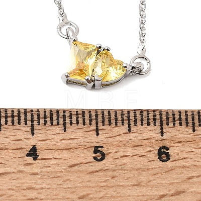 Brass Pave Cubic Zirconia Rectangle and Heart Pendant Cable Chain Necklaces KK-CBAB173-04P-05-1