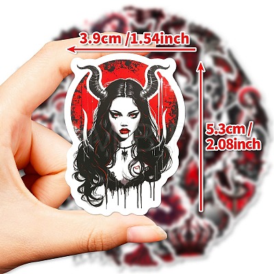 50Pcs Black and Red Gothic Skull Paper Stickers DIY-P085-10-1