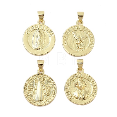 Flat Round Real 18K Gold Plated Rack Plating Brass Pendants KK-Z074-19G-1