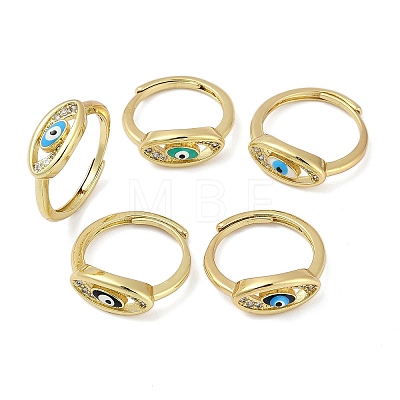 Brass Micro Pave Clear Cubic Zirconia Enamel Finger Rings for Women RJEW-L113-024G-1