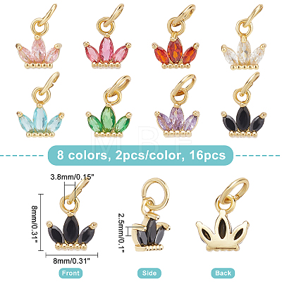 16Pcs 8 Colors Brass Cubic Zirconia Charms FIND-FH0003-78-1